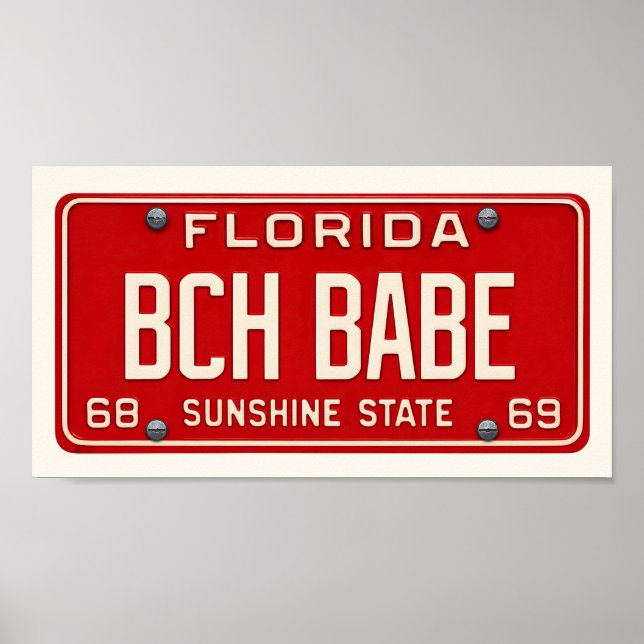 Affiche Beach Babe | Coastal Retro Florida License Plate (Devant)