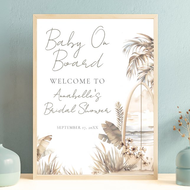 Affiche Beach Baby On Board Baby Shower Welcome Sign (Beach Baby On Board Baby Shower Welcome Sign)