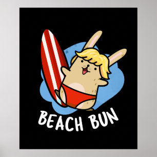 Affiche Beach Bun Funny Bunny Pun Fond sombre