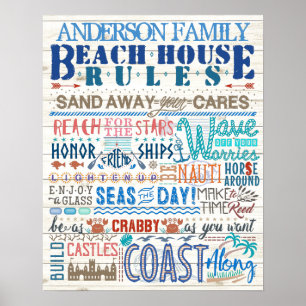 Affiche Beach House Rules Family Cottage Côte personnali