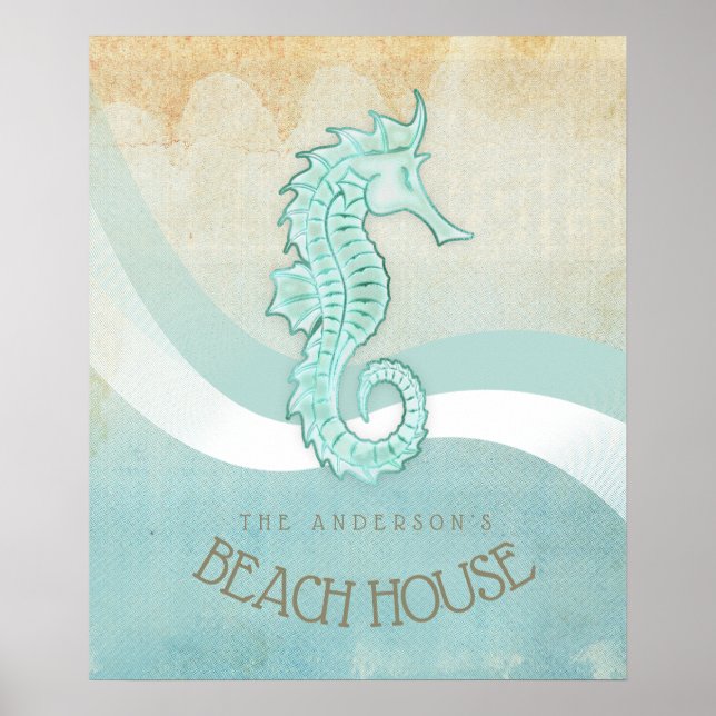 Affiche Beach House Seahorse Aqua Blue ID623 (Devant)