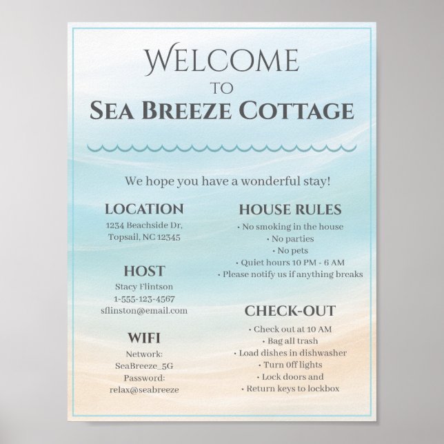 Affiche Beach House Welcome Sign with House Rules & WiFi (Devant)