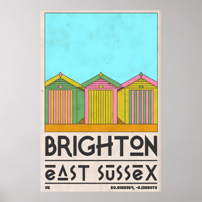 Affiche Beach Hut Wall Art Brighton Seaside Row - Mid (Devant)