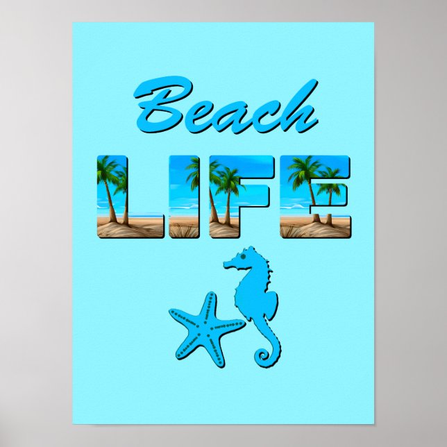 Affiche Beach Life Word Art avec sable et palmiers (Devant)