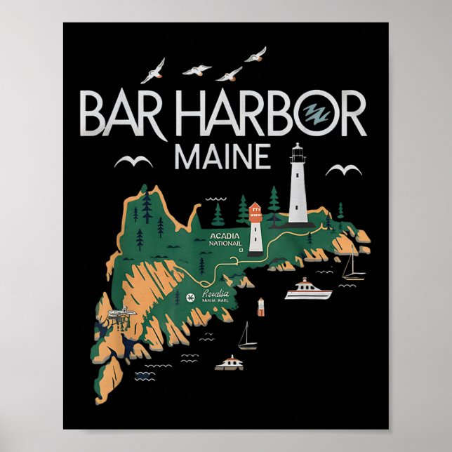 Affiche Beach Lighthouse Bar Harbour Maine (Devant)