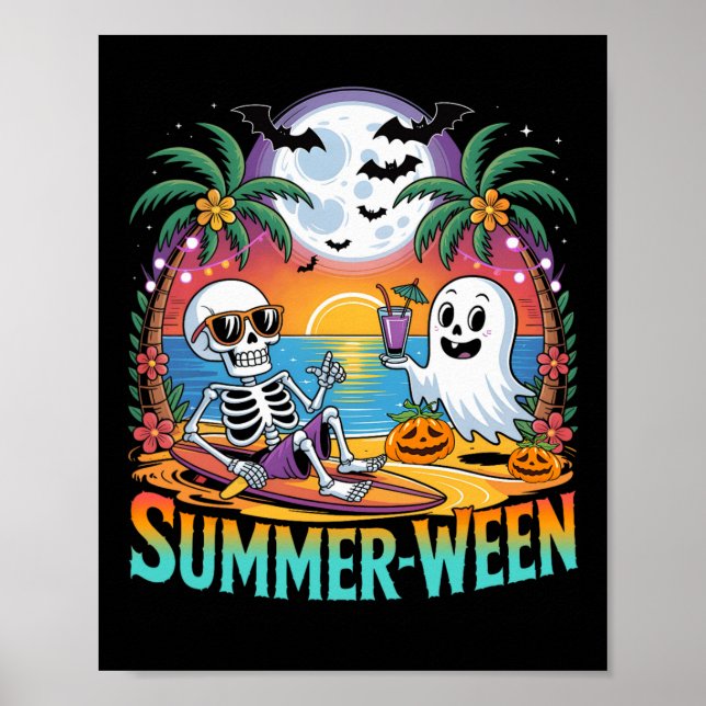 Affiche Beach Party Halloween Vibes Summerween Skeleton Gh (Devant)