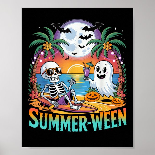 Affiche Beach Party Halloween Vibes Summerween Skeleton Gh (Devant)