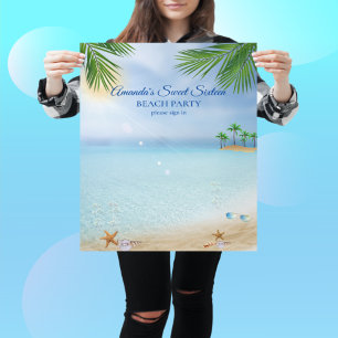 Affiche Beach Party Luau Sweet sixteen Coquillages PalmTre