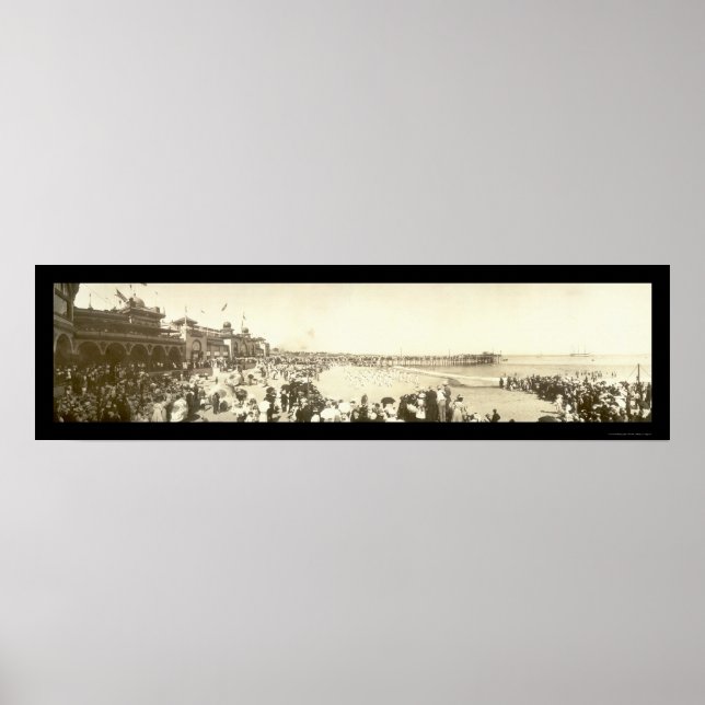 Affiche Beach Père Noël Cruz, CA Photo 1908 (Devant)