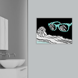 Affiche Beach Sea & Turquoise Polka Dot Glasses Salle de b