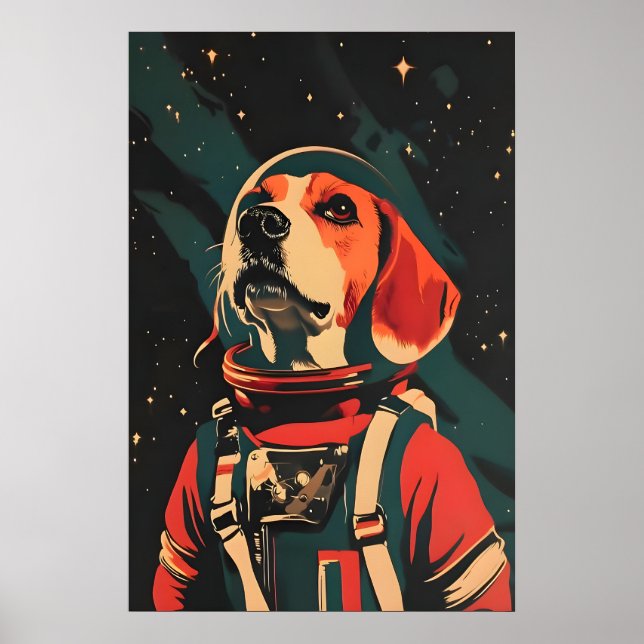 Affiche Beagle Astronaut Poster, Beagle Retro Print (Devant)