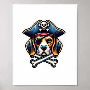 Affiche Beagle Costume de pirate Crâne Crossbones Amoureux