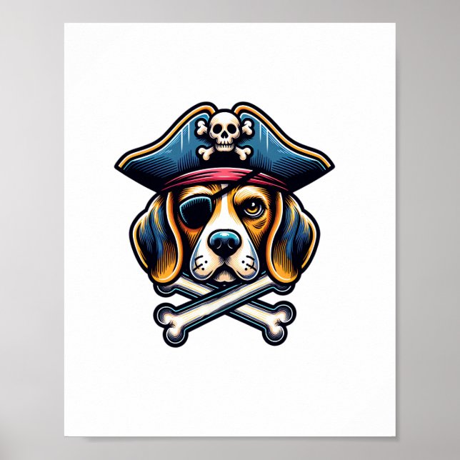 Affiche Beagle Costume de pirate Crâne Crossbones Amoureux (Devant)