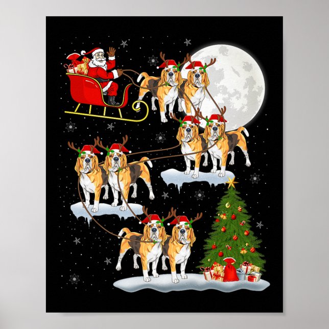 Affiche Beagle Dog Santa Sleigh Flying Funny Magical Chris (Devant)