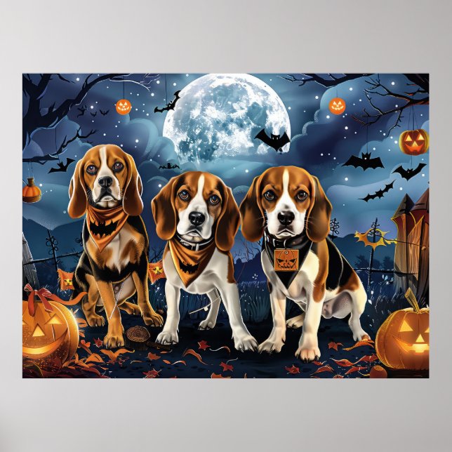 Affiche Beagle Halloween Éffrayant (Devant)