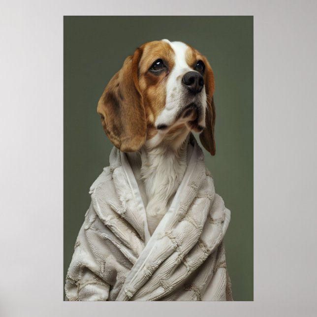 Affiche Beagle in Bathrobe Print, Funny Bathroom Dog Art (Devant)