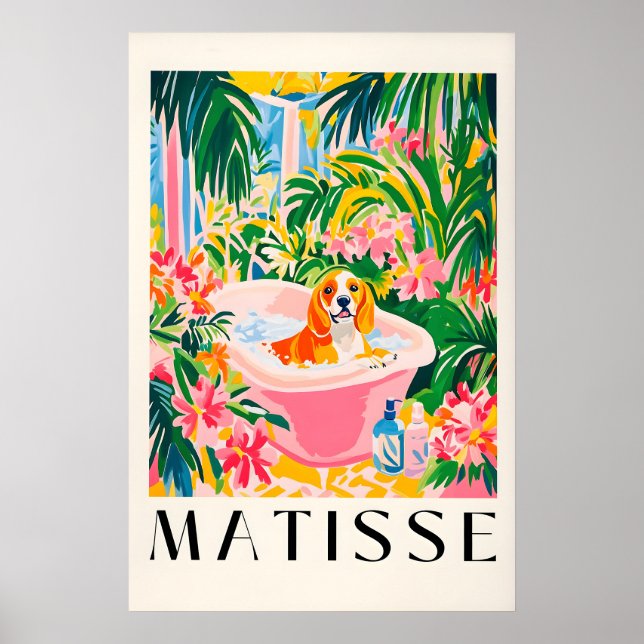 Affiche Beagle in Bathtub Art Print Matisse Style Dog (Devant)