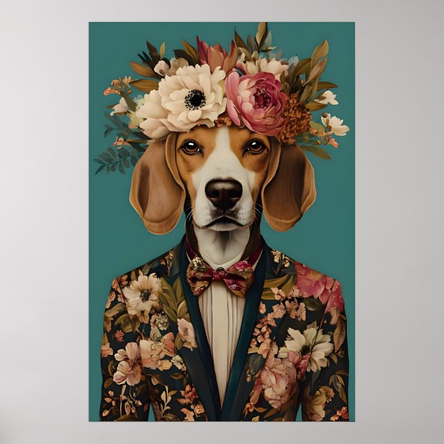 Affiche Beagle In Suit Poster, Beagle Portrait, Beagle Oil (Devant)
