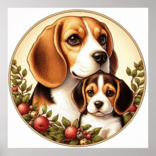 Affiche Beagle Maman et Pup 01X