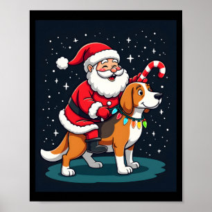Affiche Beagle Xmas Éclairage Père Noël à Cheval Beagle Ch