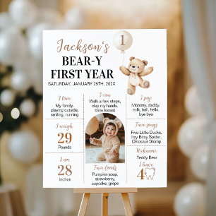 Affiche Béaire à ours en peluche Première année Jalon