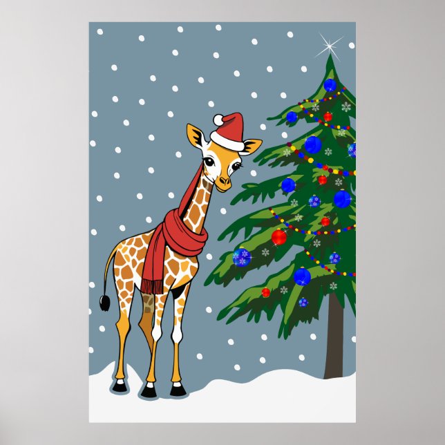 Affiche Béanie de la jolie Giraffe et Écharpe avec sapin d (Devant)