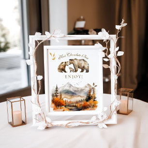 Affiche Bear Adventure Fall Mountain Baby shower Bar