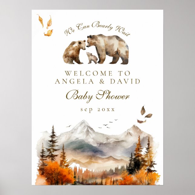 Affiche Bear Adventure Fall Mountain Neutral Baby shower (Devant)