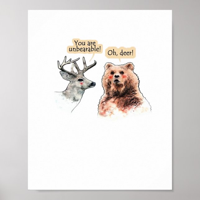 Affiche Bear And Deer Conversation Funny Wildlife Design  (Devant)