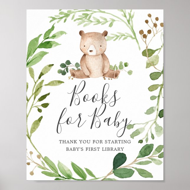 Affiche Bear Baby shower Books For Baby Sign (Devant)