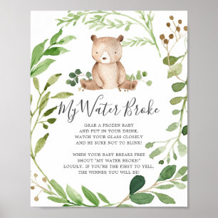 Affiche Bear Baby shower My Water Broke Sign