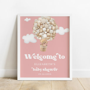 Affiche Bear Balloons Baby Girl Baby shower Bienvenue