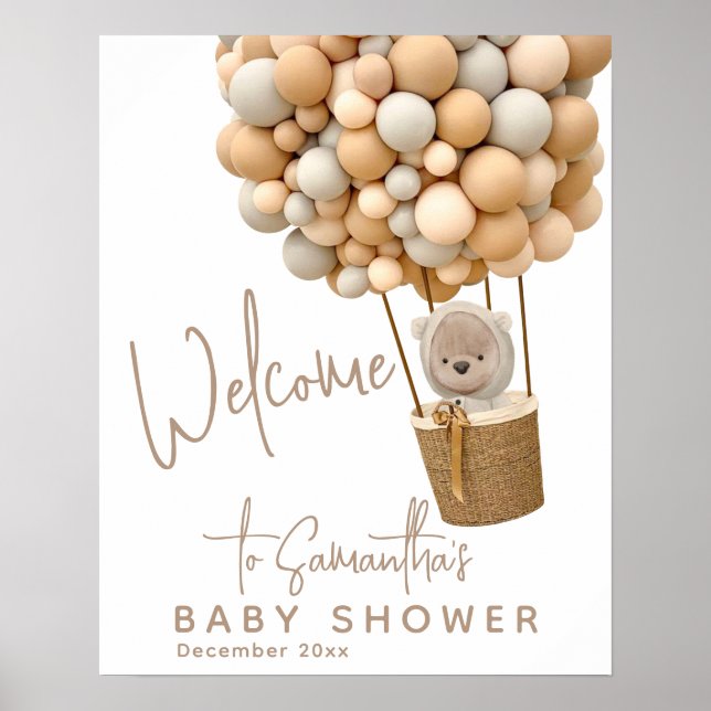 Affiche Bear Balloons Moderne Baby shower neutre genre (Devant)