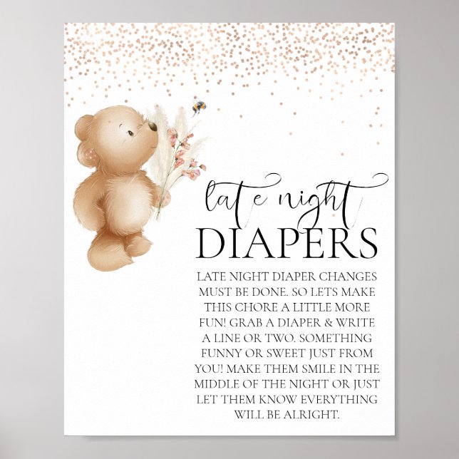 Affiche Bear & Bee Baby shower Late Night Diaper (Devant)
