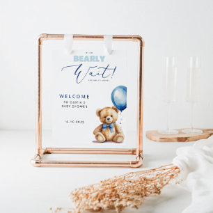 Affiche Bear Blue Balloon Boy Baby shower Bienvenue