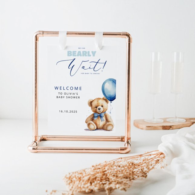 Affiche Bear Blue Balloon Boy Baby shower Bienvenue (Créateur téléchargé)