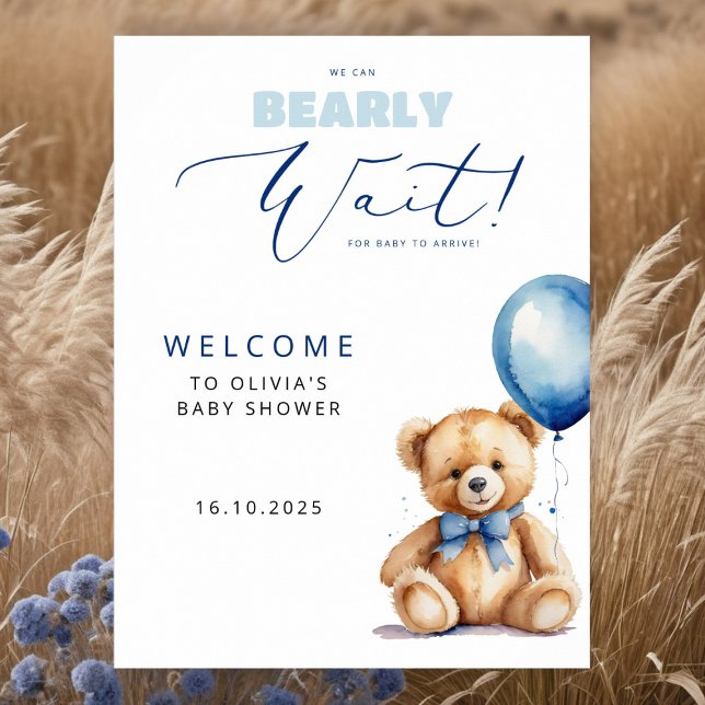 Affiche Bear Blue Balloon Boy Baby shower Bienvenue (Créateur téléchargé)