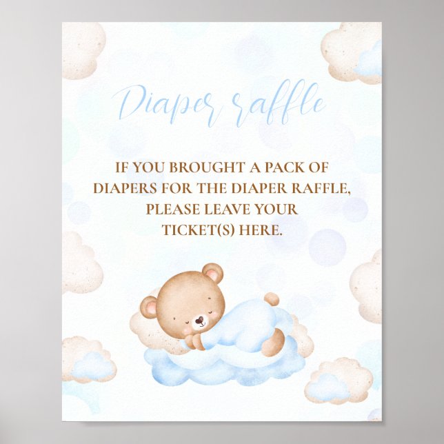 Affiche Bear Blue Boy Baby shower Déchets Signe Raffin (Devant)