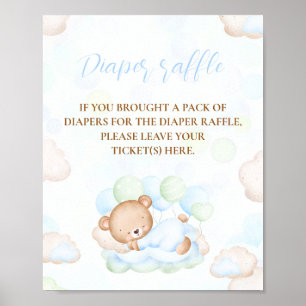 Affiche Bear Blue Green Boy Baby shower Déchets Raffle Sig