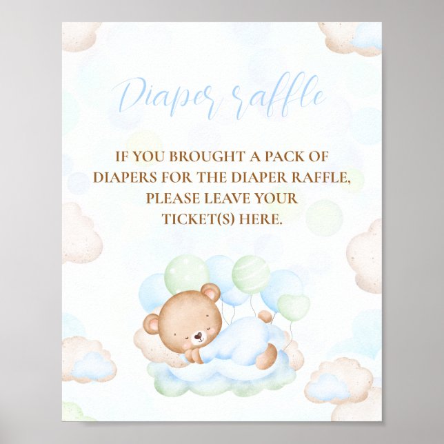 Affiche Bear Blue Green Boy Baby shower Déchets Raffle Sig (Devant)