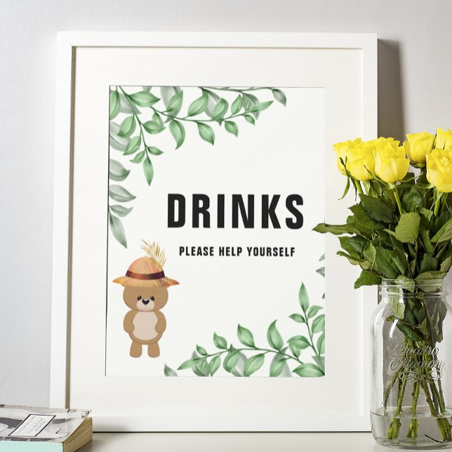 Affiche Bear Cute Dans Le Baby shower Bois Boissons (Créateur téléchargé)
