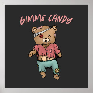 Affiche Bear en Teddy rose mignonne Zombie Gimme Candy Hal