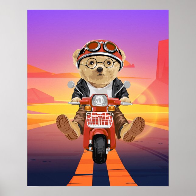 Affiche Bear équitation Scooter Desert Sunset (Devant)