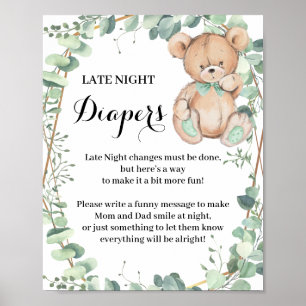 Affiche Bear Greenery Late Night Diaper Jeu de douche