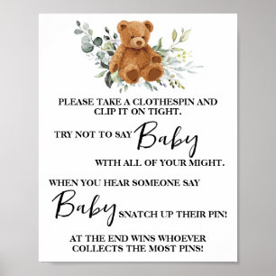 Affiche Bear Greenery Ne pas dire Bébé Vêtements de la esp