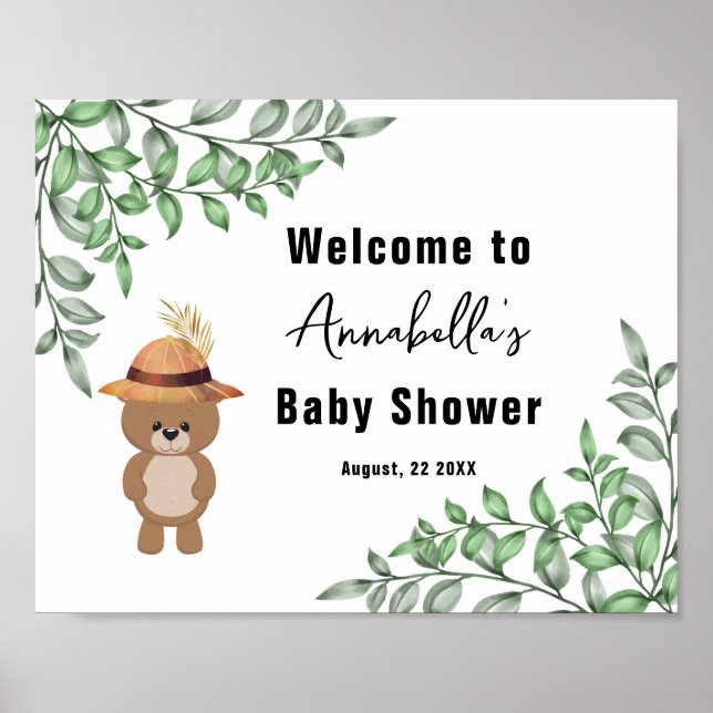 Affiche Bear mignonne dans le Baby shower d'accueil en boi (Devant)