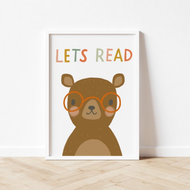 Affiche Bear Mignonne Lire les enfants (Available in many sizes! This mockup shows the 13x24 inch poster size)