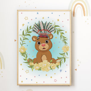Affiche Bear Native American Nursery Print Kids Room