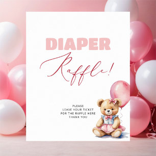 Affiche Bear Pink Balloon Girl Baby shower Déchets Raffle