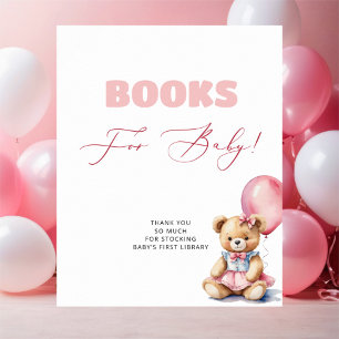 Affiche Bear Pink Balloon Girl Baby shower Livres Pour Béb